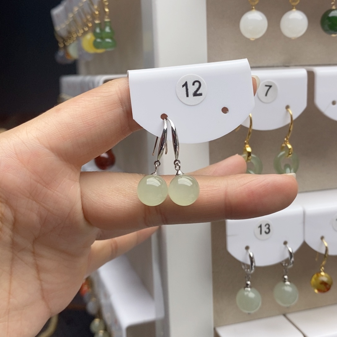 银S925镶嵌和田玉耳饰