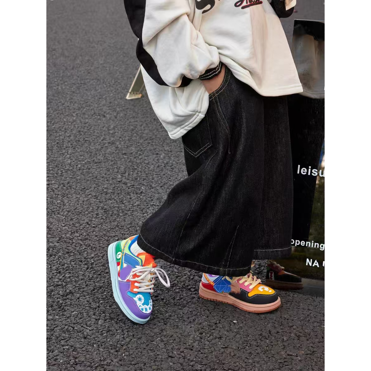 【炸街鸳鸯板鞋】240895高货男女童单里拼色鸳鸯超轻运动高帮板鞋