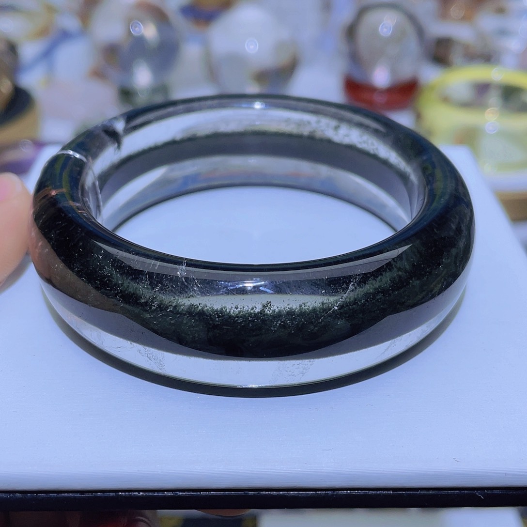 水晶手镯未镶嵌天然绿幽灵聚宝盆手镯