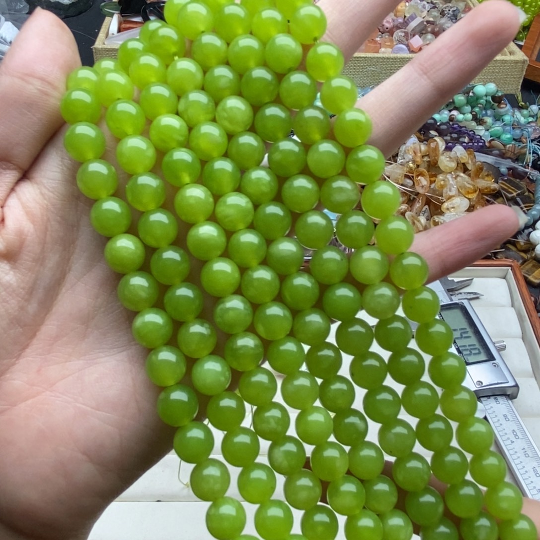 玛瑙/玉髓未镶嵌珠宝半成品一条装纯天然绿青提色袖玉8mm