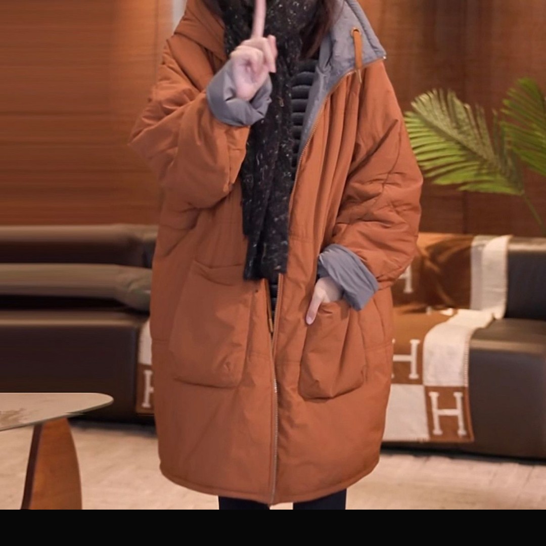 时尚加厚保暖双面穿棉衣女秋冬新款洋气宽松显瘦连帽中长款外套