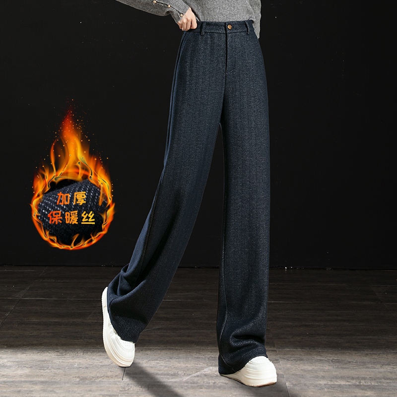 窄版人字纹毛呢阔腿裤羊毛直筒裤女秋冬高腰裤子女款爆款2025新款