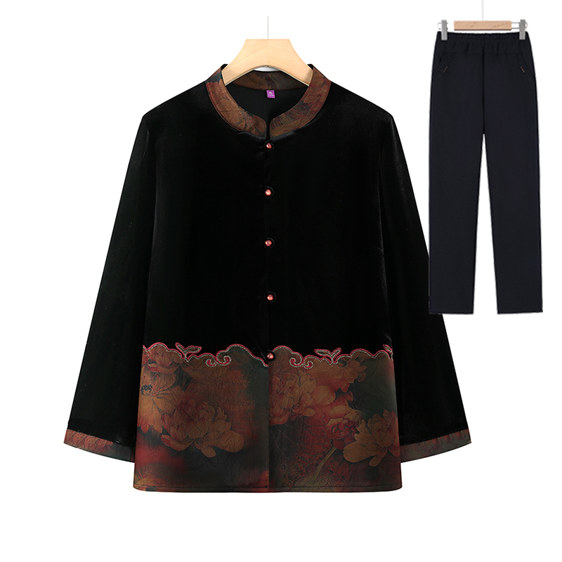 时尚中老年女厚衬衫装过寿喜庆厚衬衣衣服中国风老年人春秋款