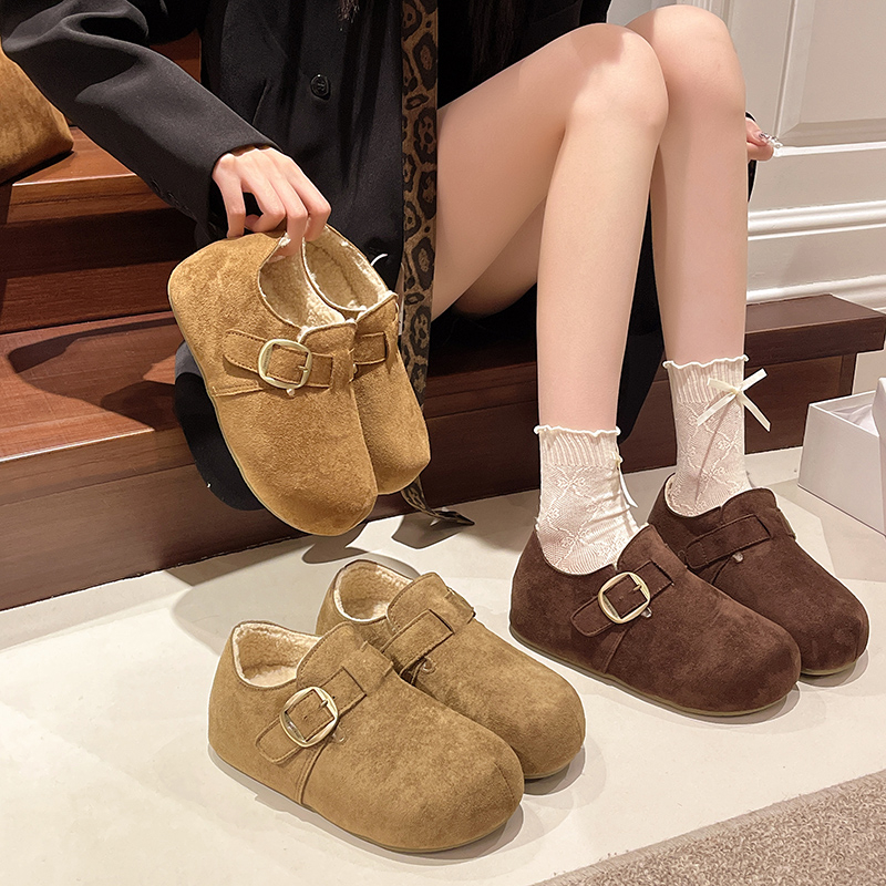 老喵的店【4厘米羊羔绒勃肯 】不打滑不掉跟扣带复古小土豆勃肯鞋