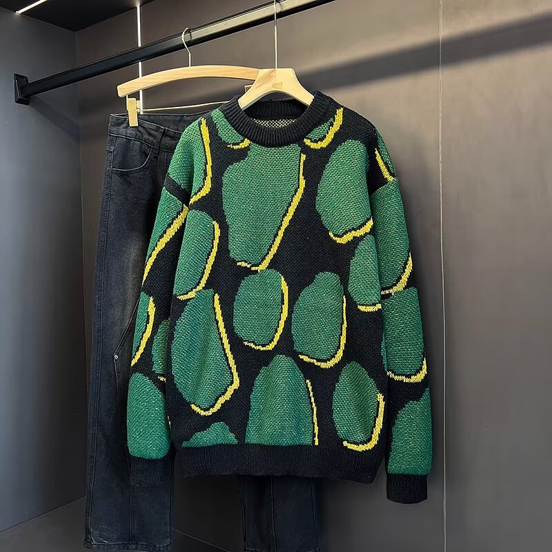 5510-BY圆领毛衣针织衫男女潮牌帅气秋冬季打底潮流百搭线衫上衣