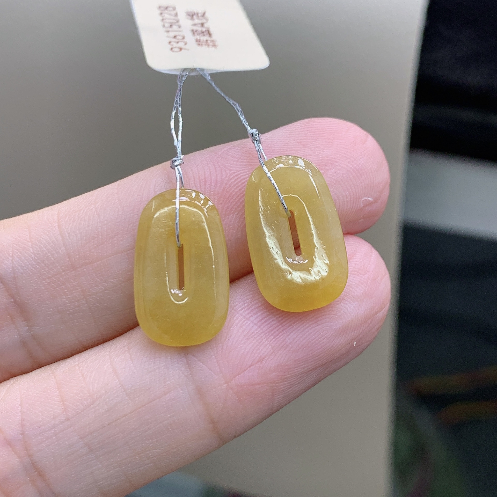 天然缅甸翡翠A黄翡色满色耳坠 方行方糖耳饰 尺寸16.8-10.1-2.7