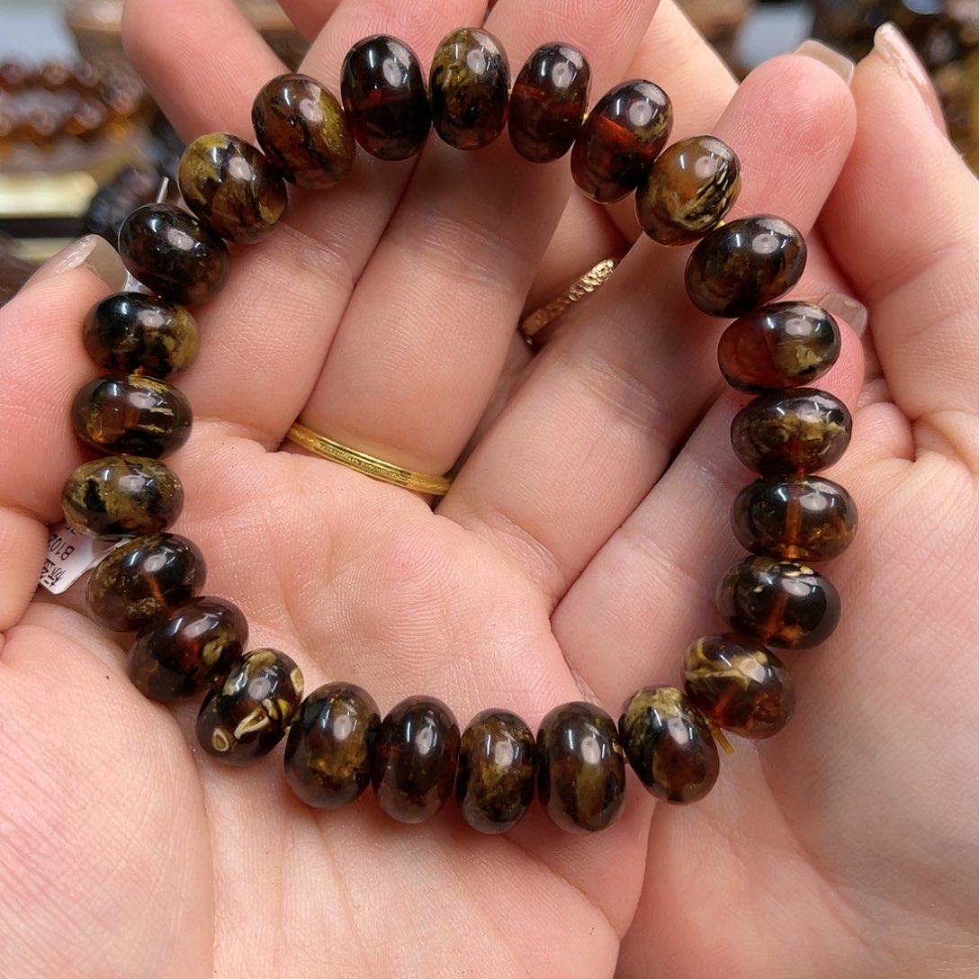 琥珀手链未镶嵌抚顺琥珀溶洞单圈手串12+