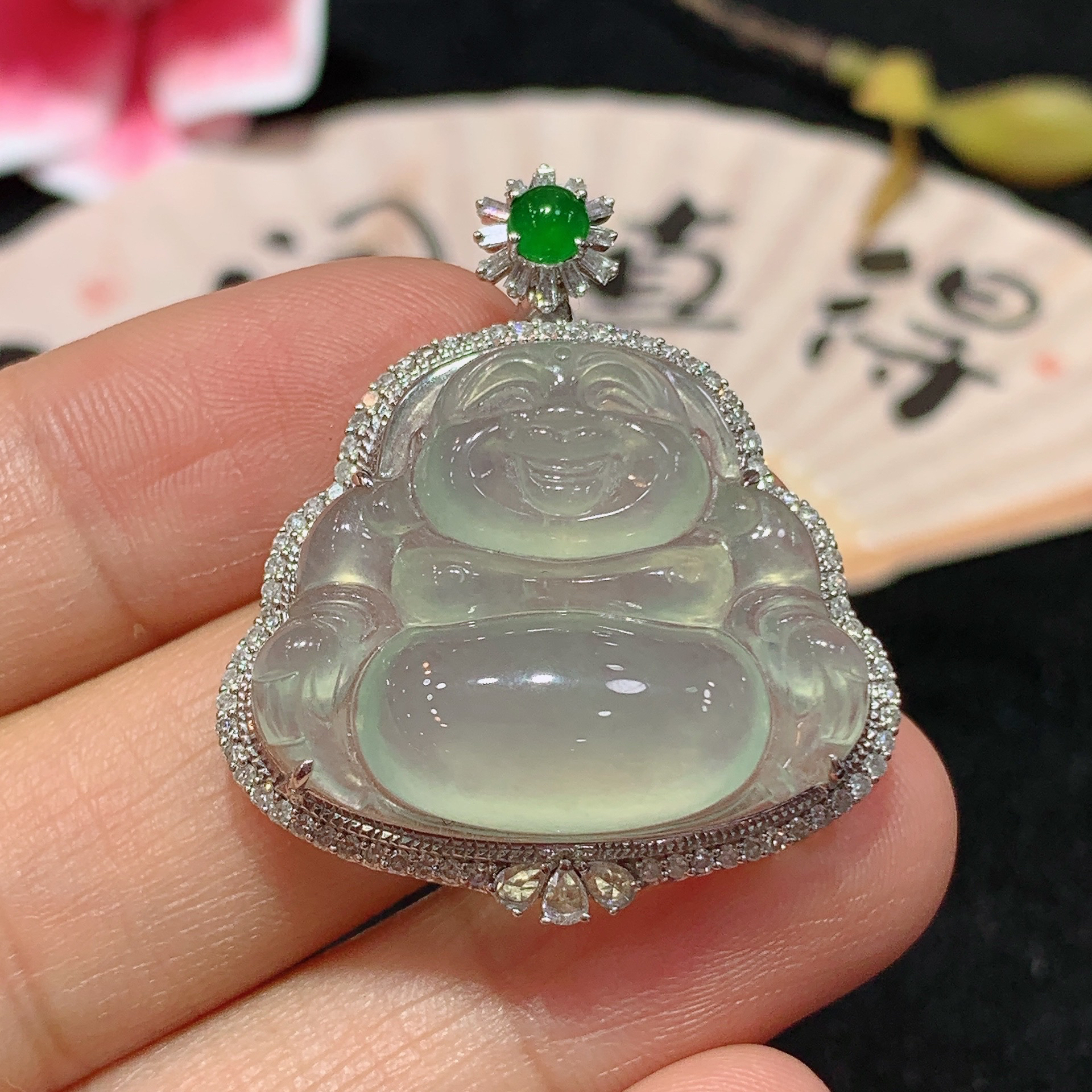 18k金天然A货翡翠晴底大坐佛吊坠经典时尚气质百搭款