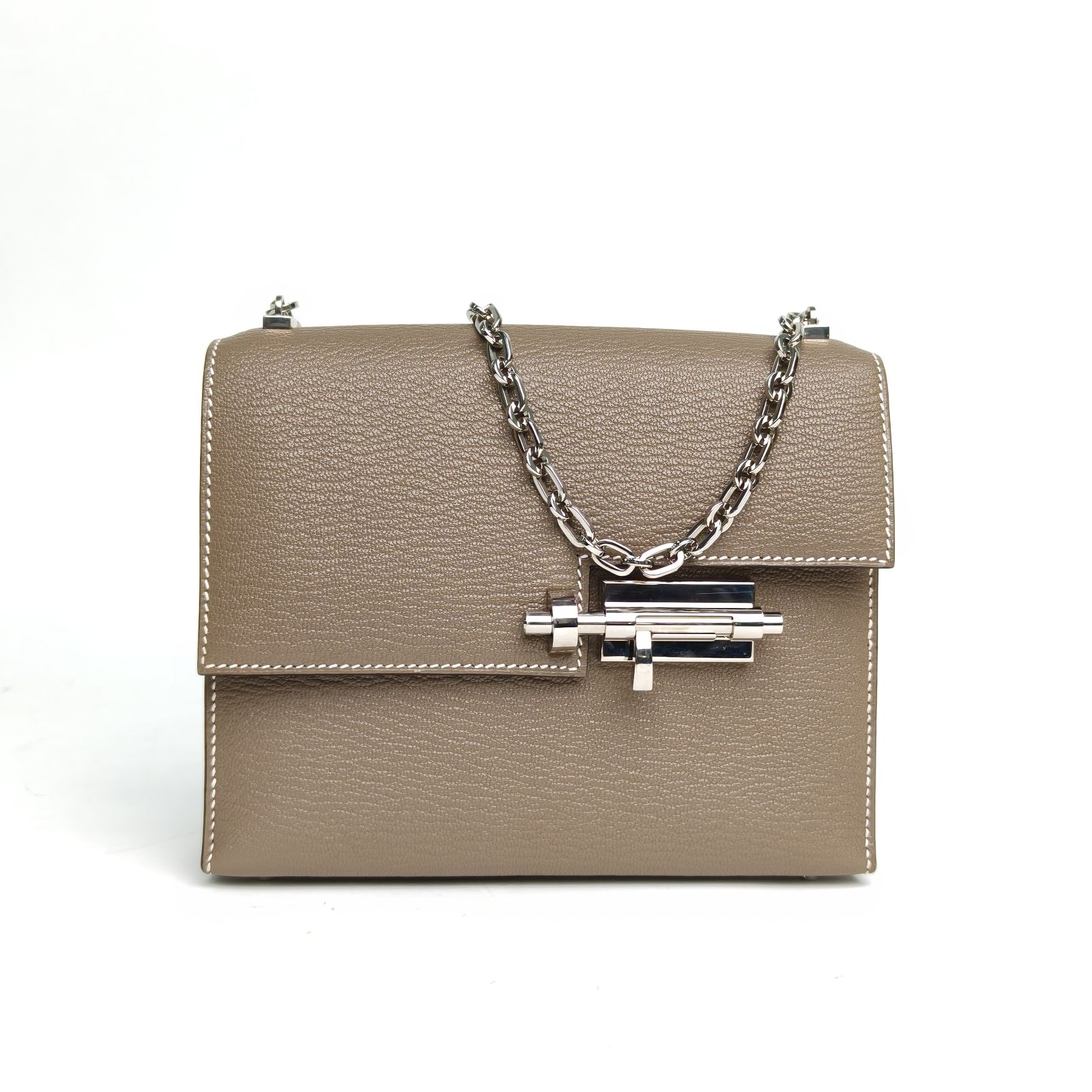 99新 Hermes/爱马仕 【念念】手枪包 Mini 17 18大象灰山羊皮U刻 