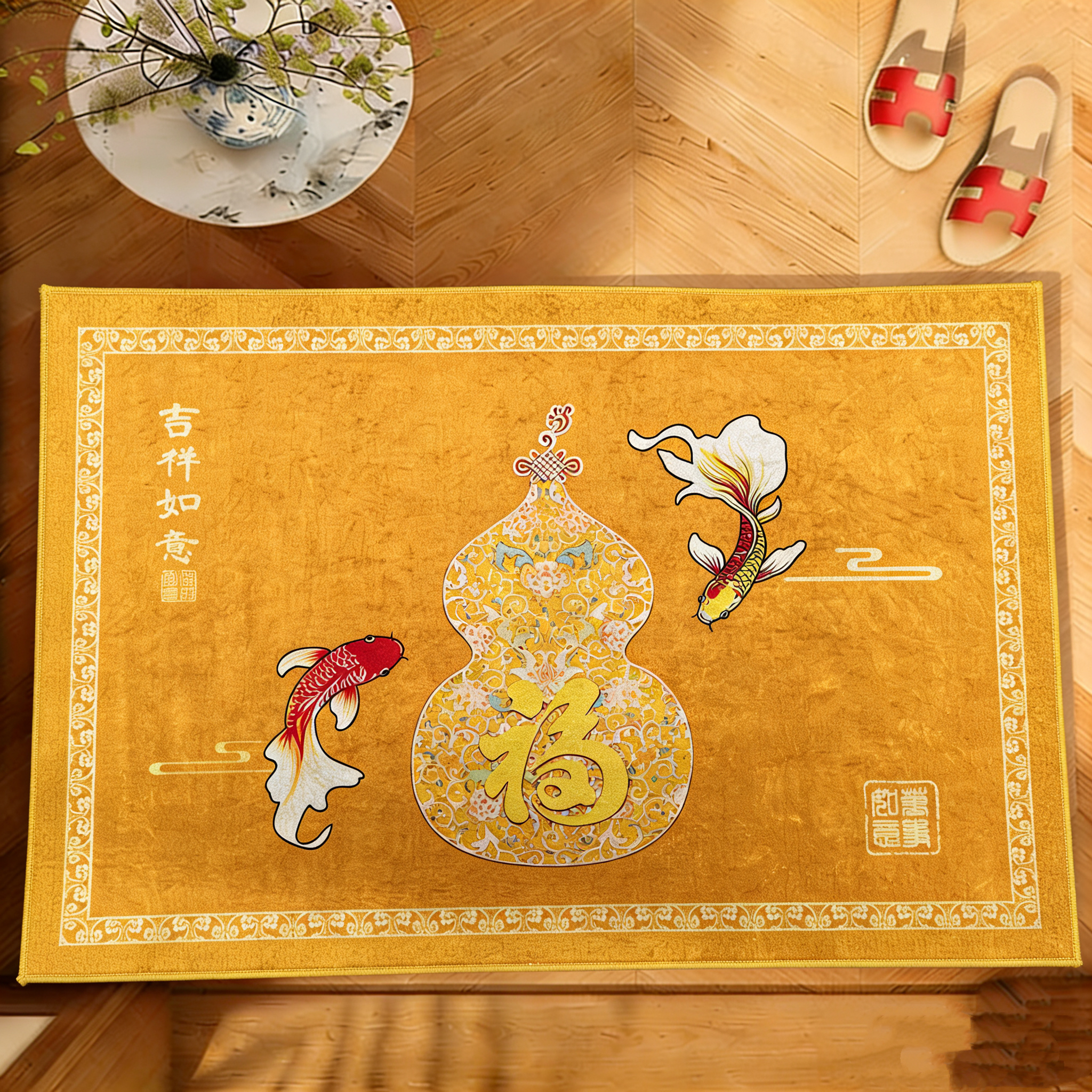 新款葫芦方形地毯红色喜庆门垫玄关脚垫耐脏防滑入户门垫