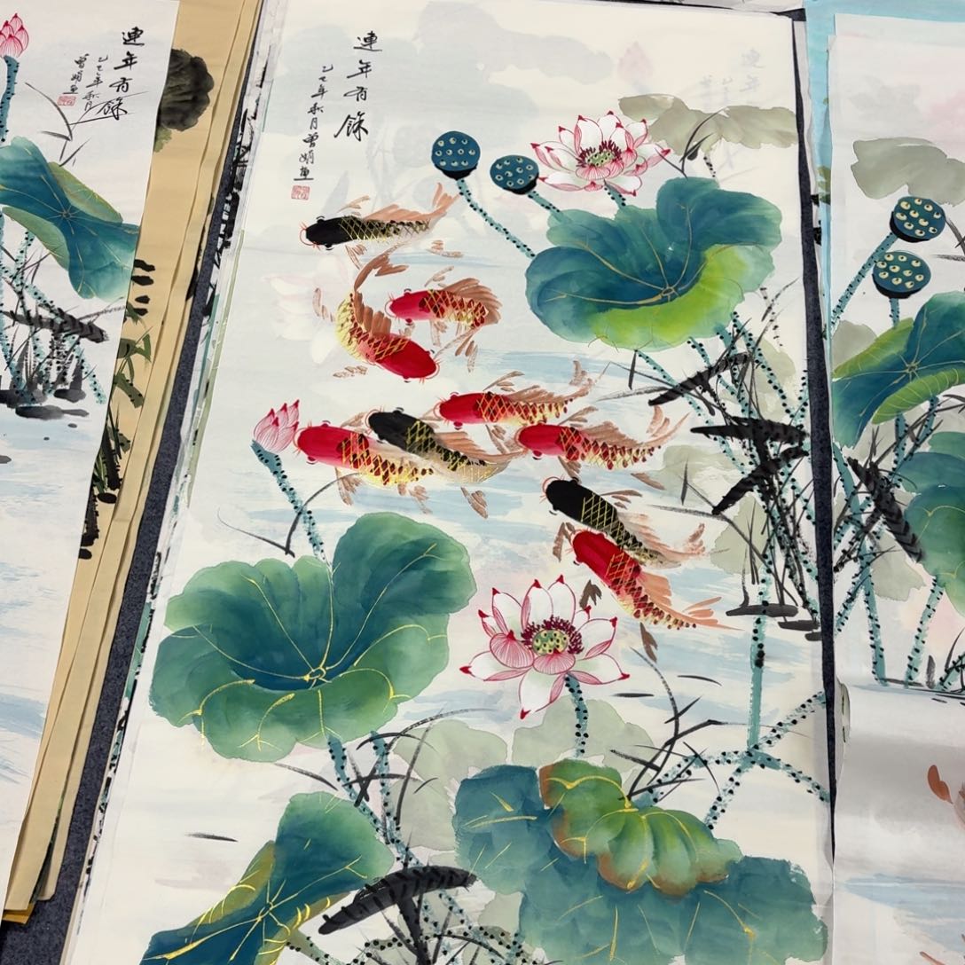 沐****国画140×70金线鱼手绘画画画