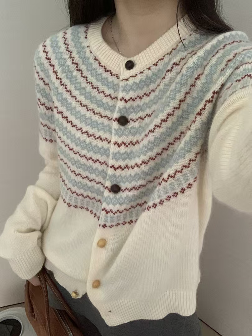 K2121 碎花小雨伞 韩系春秋冬蜜熊针织开衫女