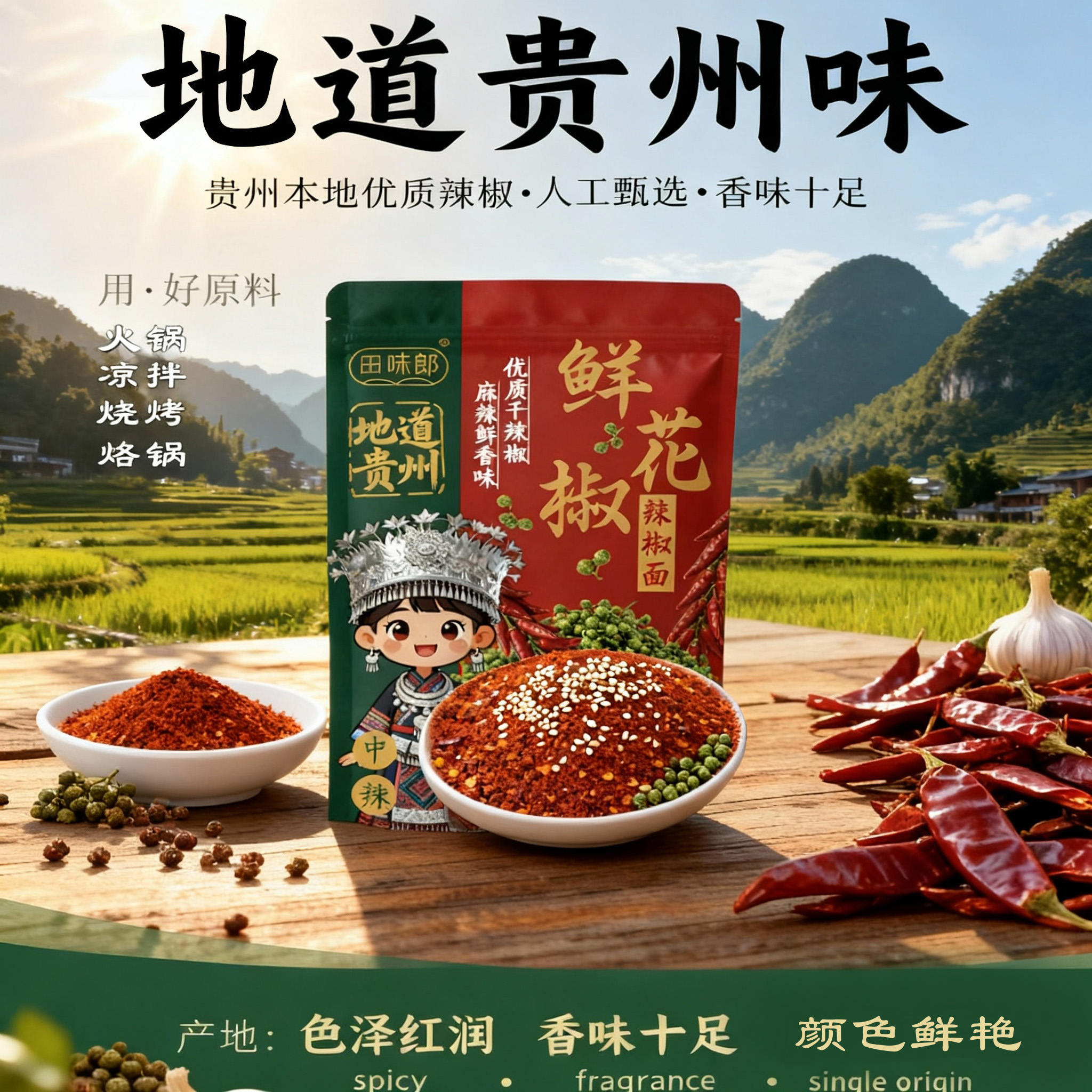 田味郎鲜花椒辣椒面贵州特产火锅蘸水油辣椒烙锅烧烤粉面水煮菜