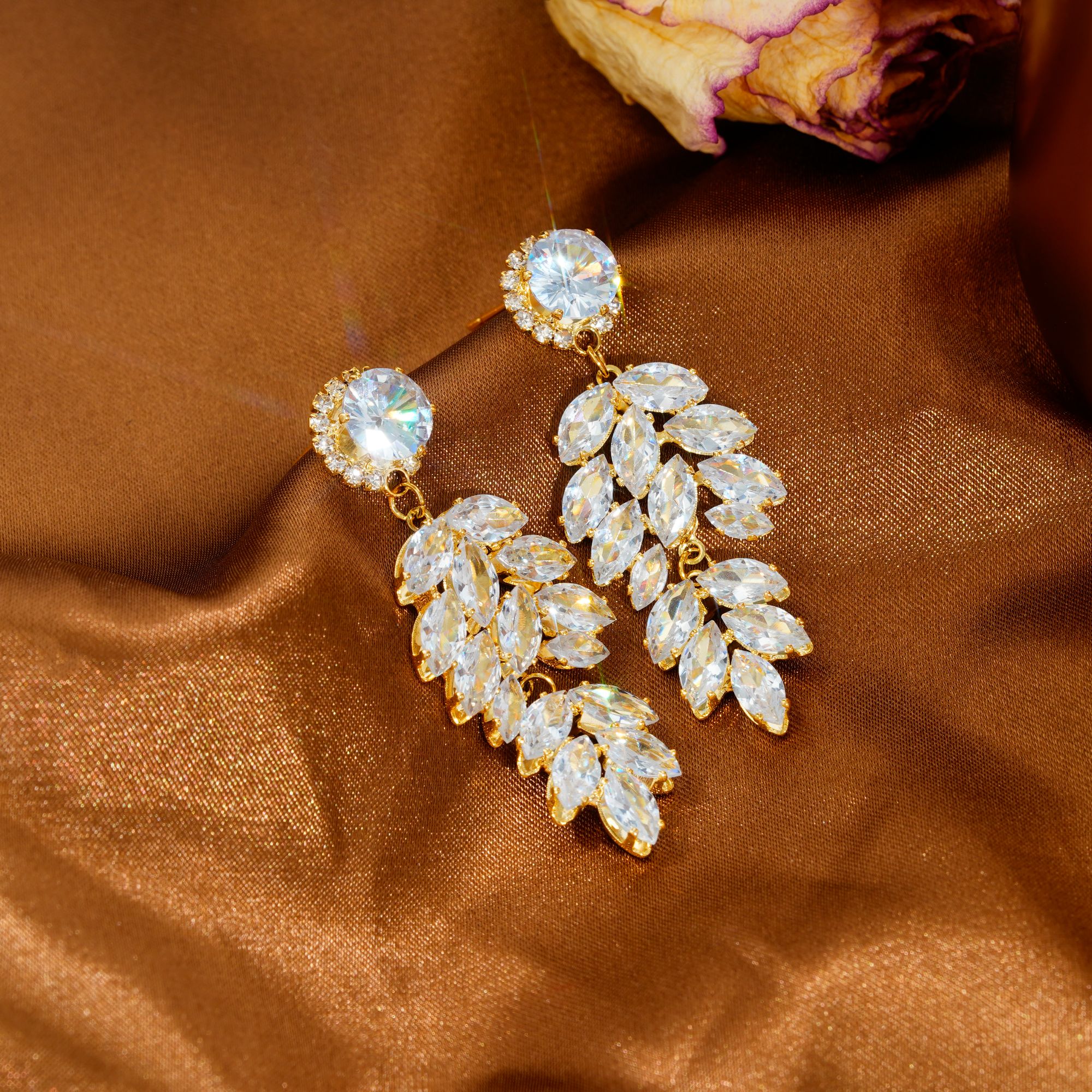 铜合金耳饰 波西米亚法式女植物花卉耳环长款耳饰休闲风PT0707