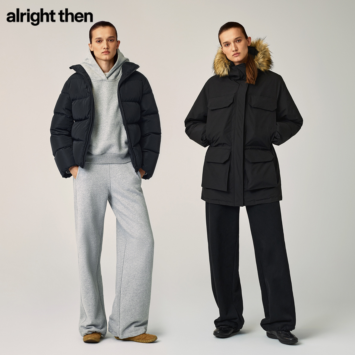 alright then宽松直筒抽绳罗纹自然腰头弯刀卫裤