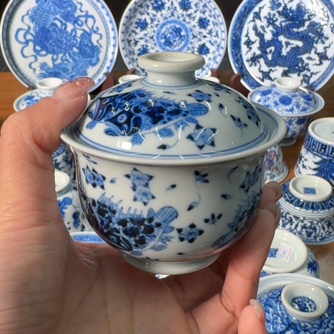 杯刘建锋窑鱼藻盖碗