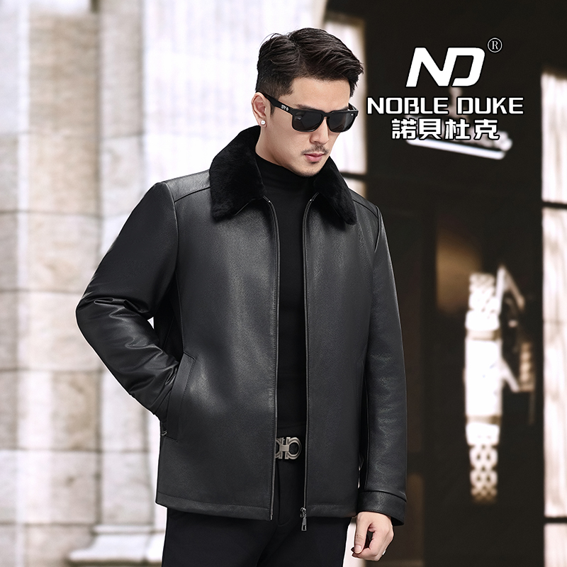 男士头层小牛皮毛领内胆可脱卸商务休闲秋冬保暖真皮皮衣-8211
