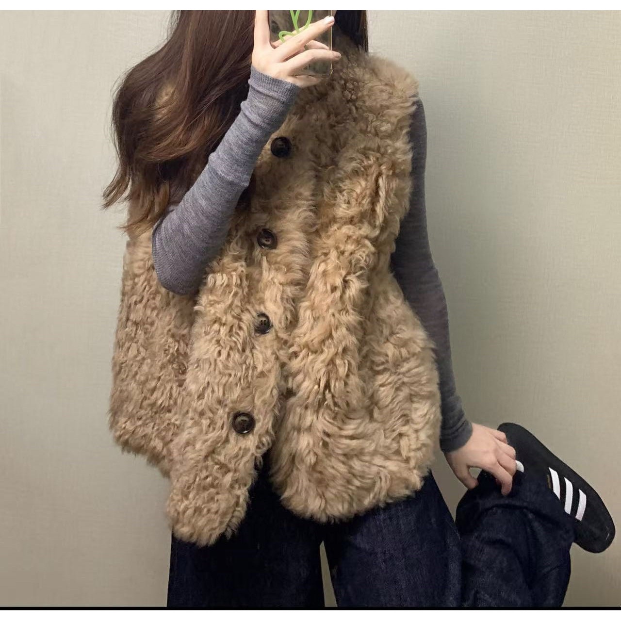 【环保皮草毛绒马甲】人造环保皮草百搭休闲经典排扣马甲463