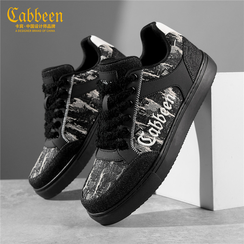 Cabbeen/卡宾春季韩版新款男鞋男士休闲板鞋百搭低帮牛仔布潮鞋