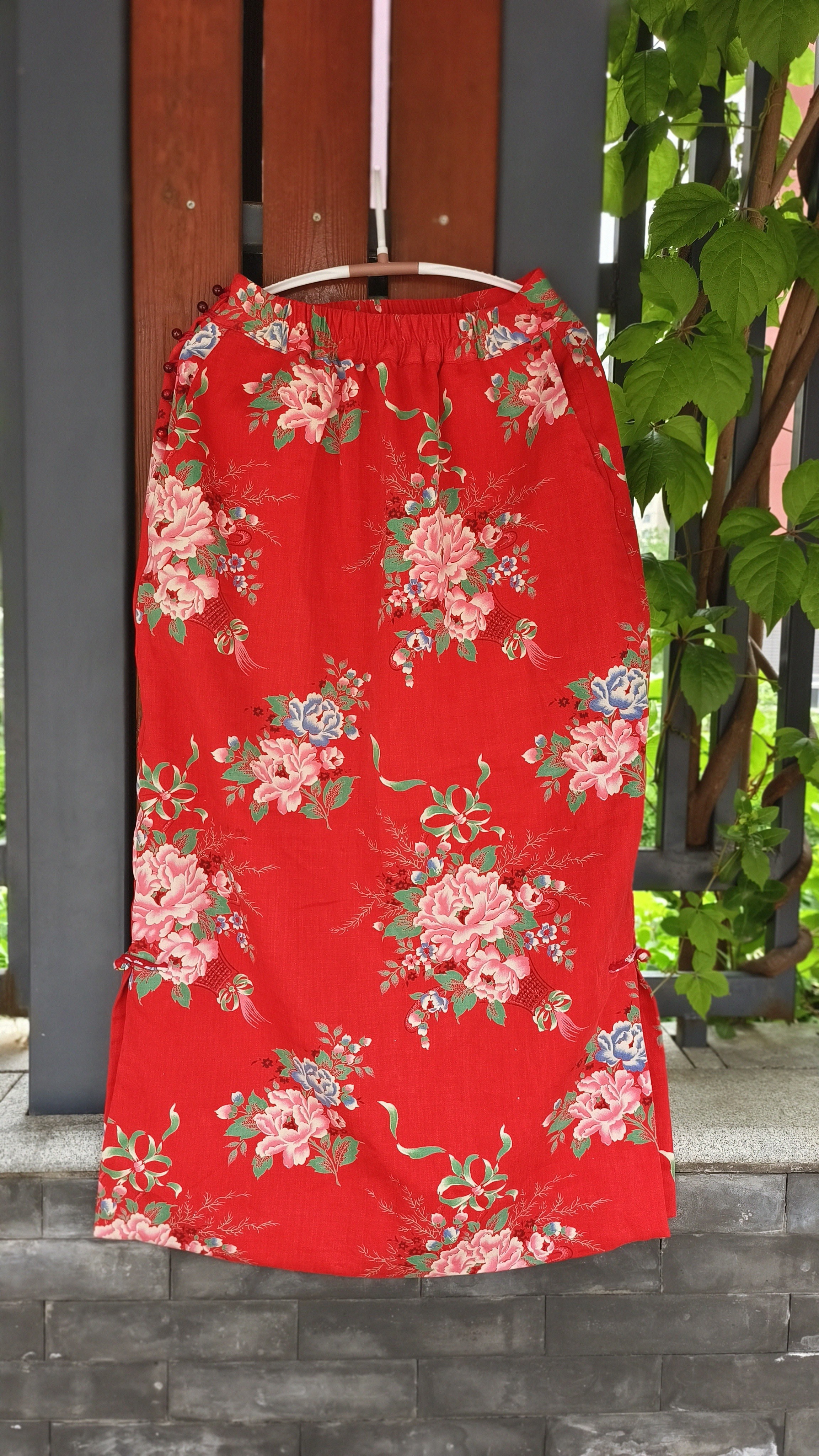 原创设计老花布盘扣半裙