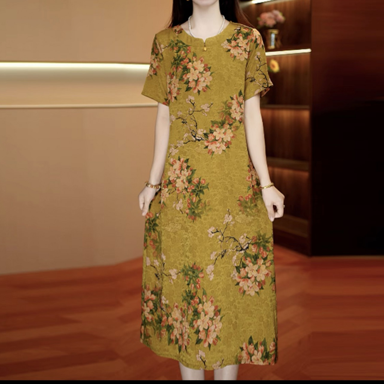 9999-连衣裙夏季显瘦洋气中年裙子过膝时尚气质新款【富通物流】