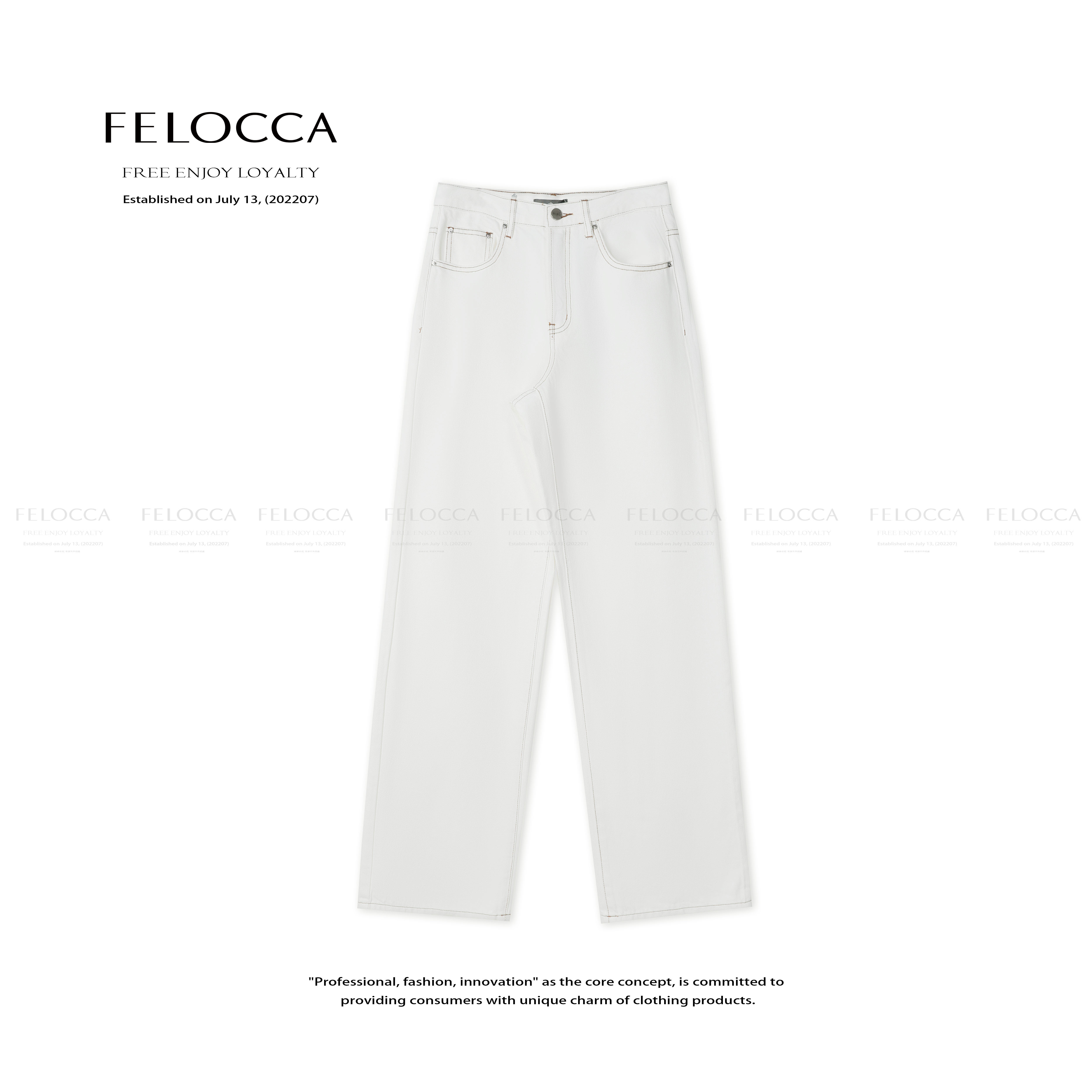 【FELOCCA】时尚韩版百搭宽松阔阔直筒明线牛仔裤25ANZ368