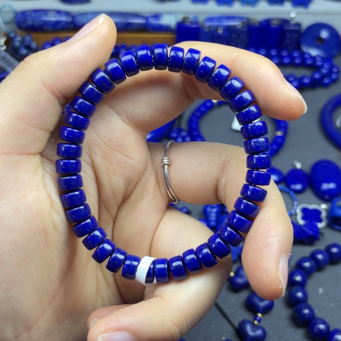 青金石未镶嵌药片手串7+