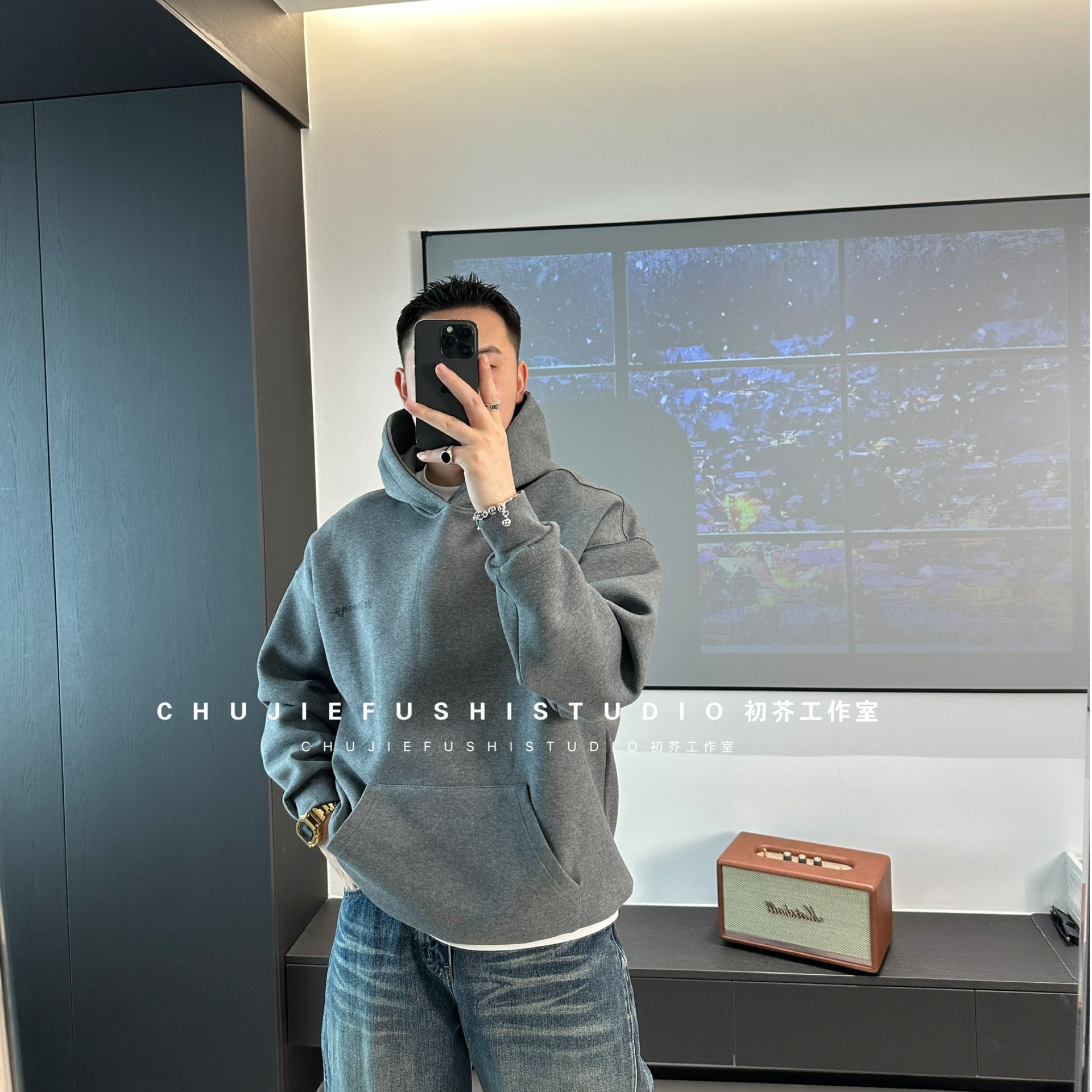CHUJIE韩版早秋时尚休闲字母印花连帽卫衣