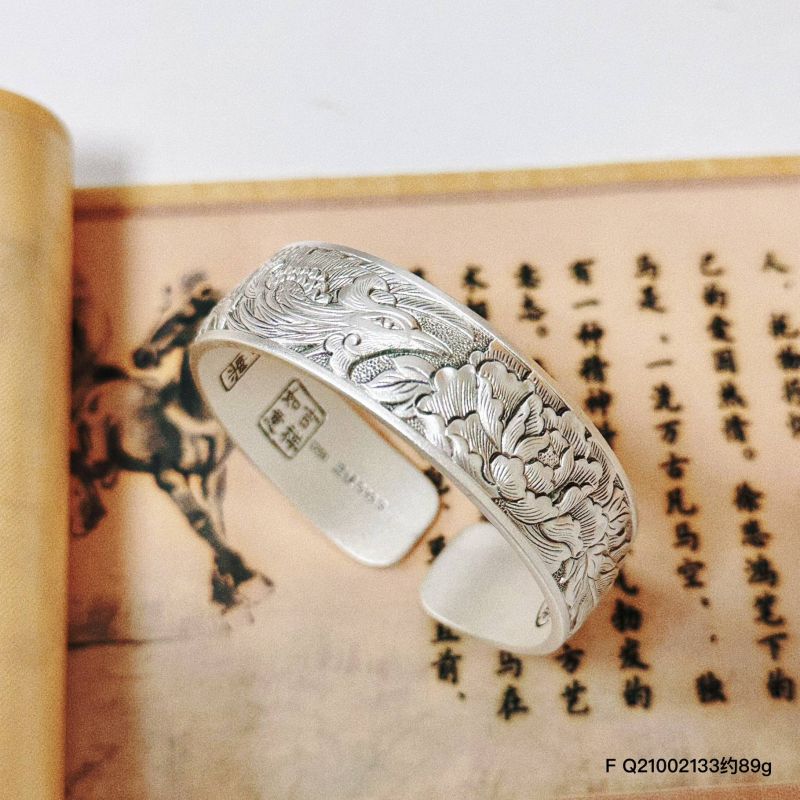 足银手镯 足银9999 宽版 素银 珐琅彩 开口手镯 复古时尚民族风