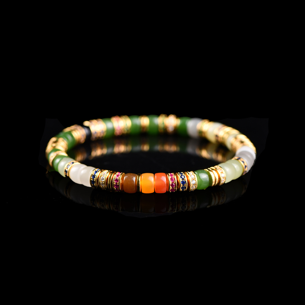 戊申堂【金玉满堂】和田玉盘缠彩虹直切手串 送礼 国风珠宝