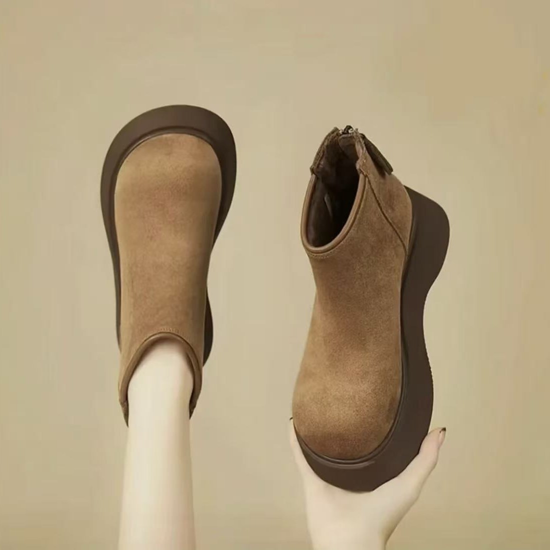 【现货+运费险】勃肯小个超厚短筒英伦风韩式棉靴复古2025新款棉鞋