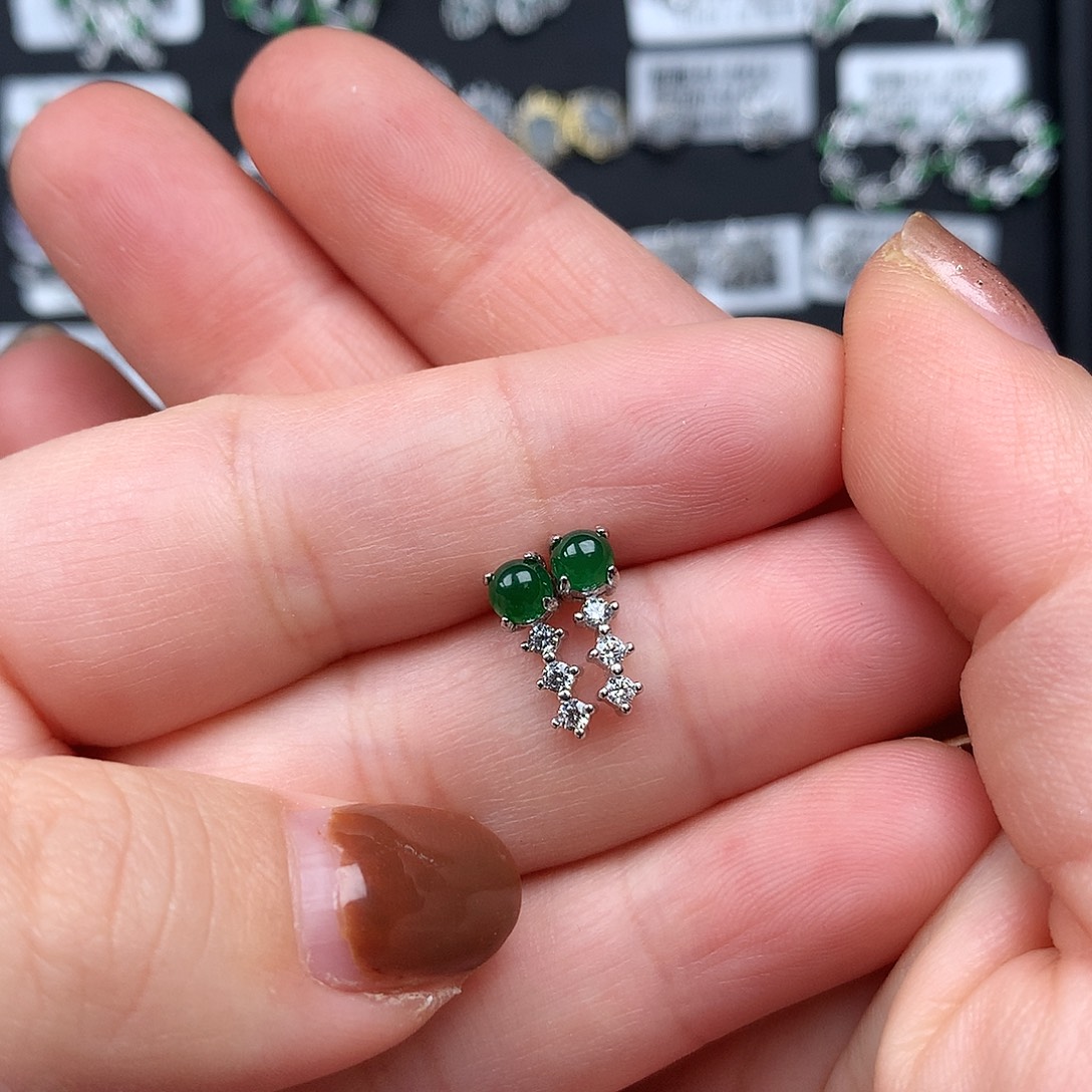 毛***️翡翠银S925镶嵌耳饰