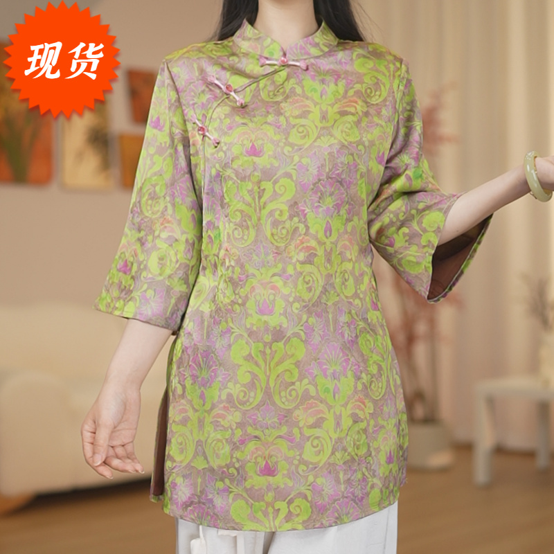 现货【3108-如意】2改良新中式国风宽松小衫七分袖上衣奥黛-菲哥