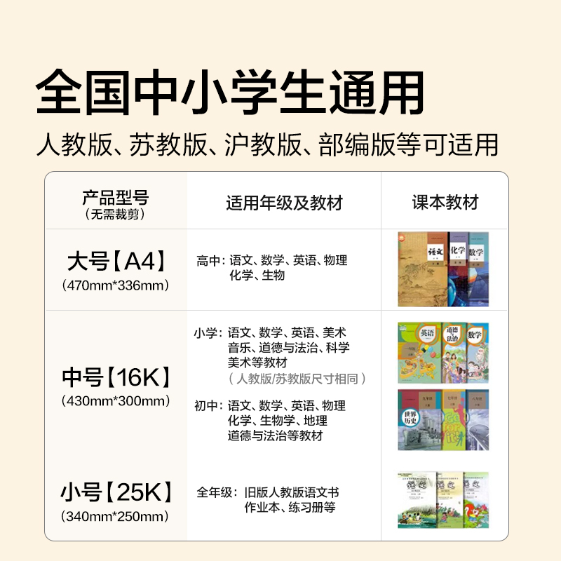 得力纽赛全新升级排气槽分段式包书皮学生课本保护书套透明包书膜 图片 5