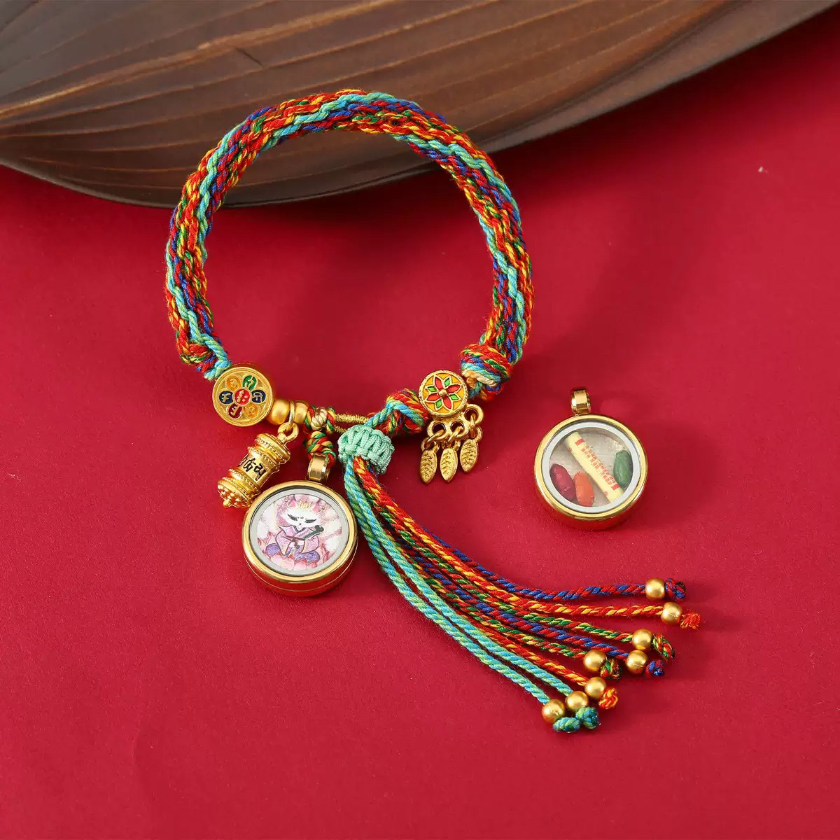 钛钢玻璃手链 藏式扎基拉姆唐卡十二生肖手工编织五色招财好运