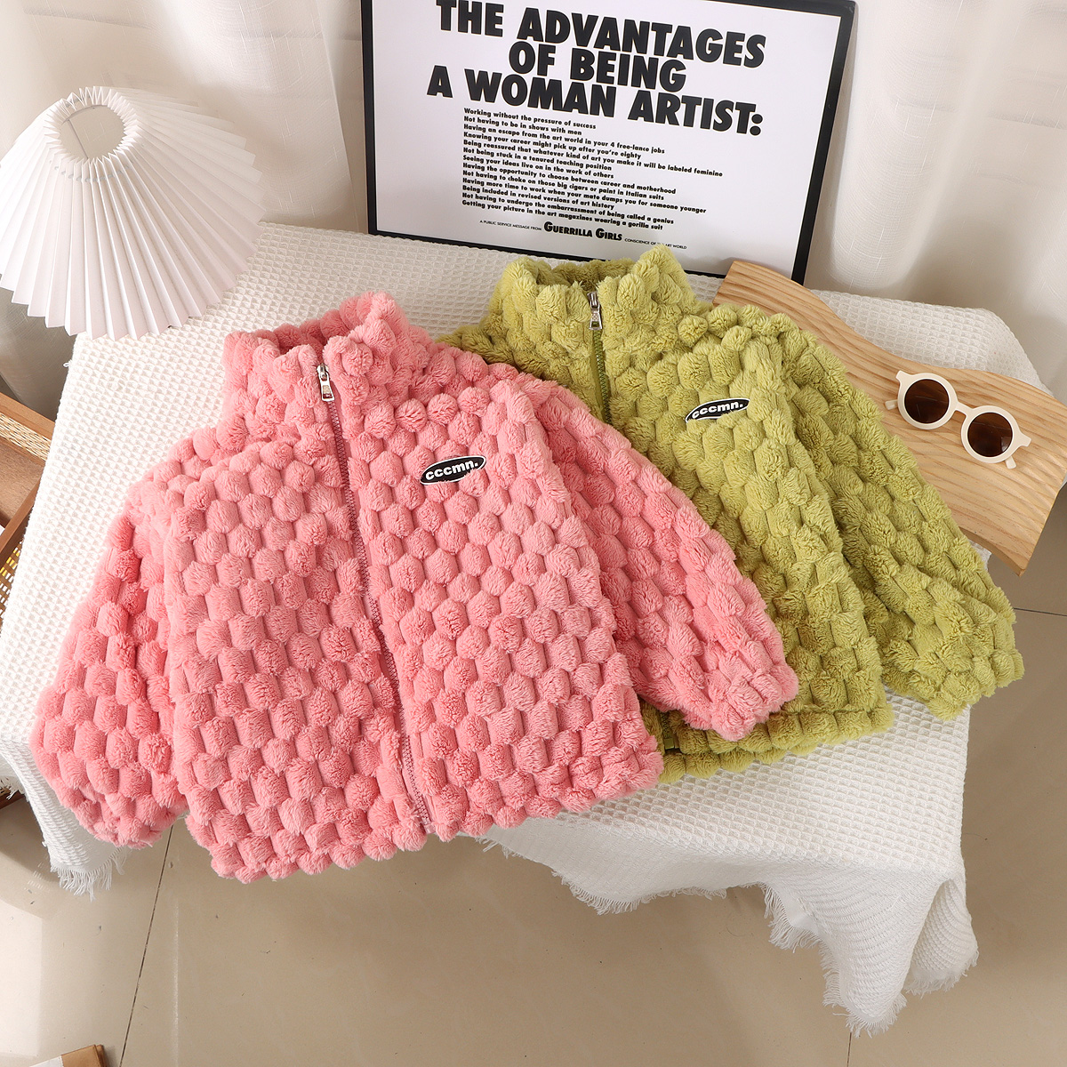 亲子装儿童毛毛衣休闲秋冬季双面宝宝保暖立领秋冬季普通外套上衣