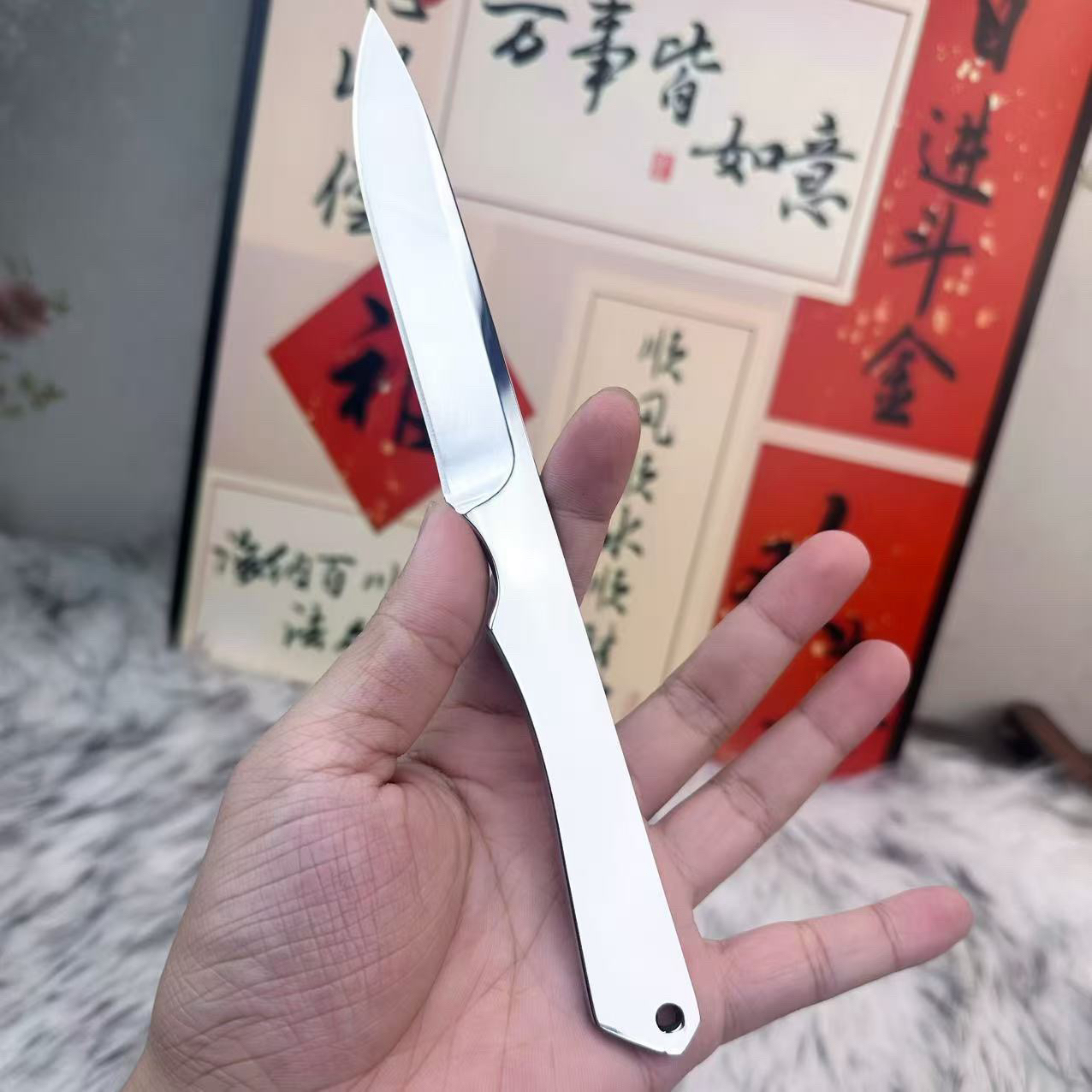 高端多功能直刀手工研磨超镜面m390高硬度一体加厚户外锋利小刀