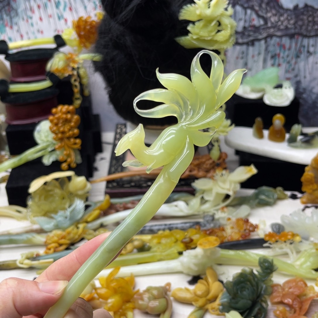 【闪购商品】蛇纹石玉发饰合金