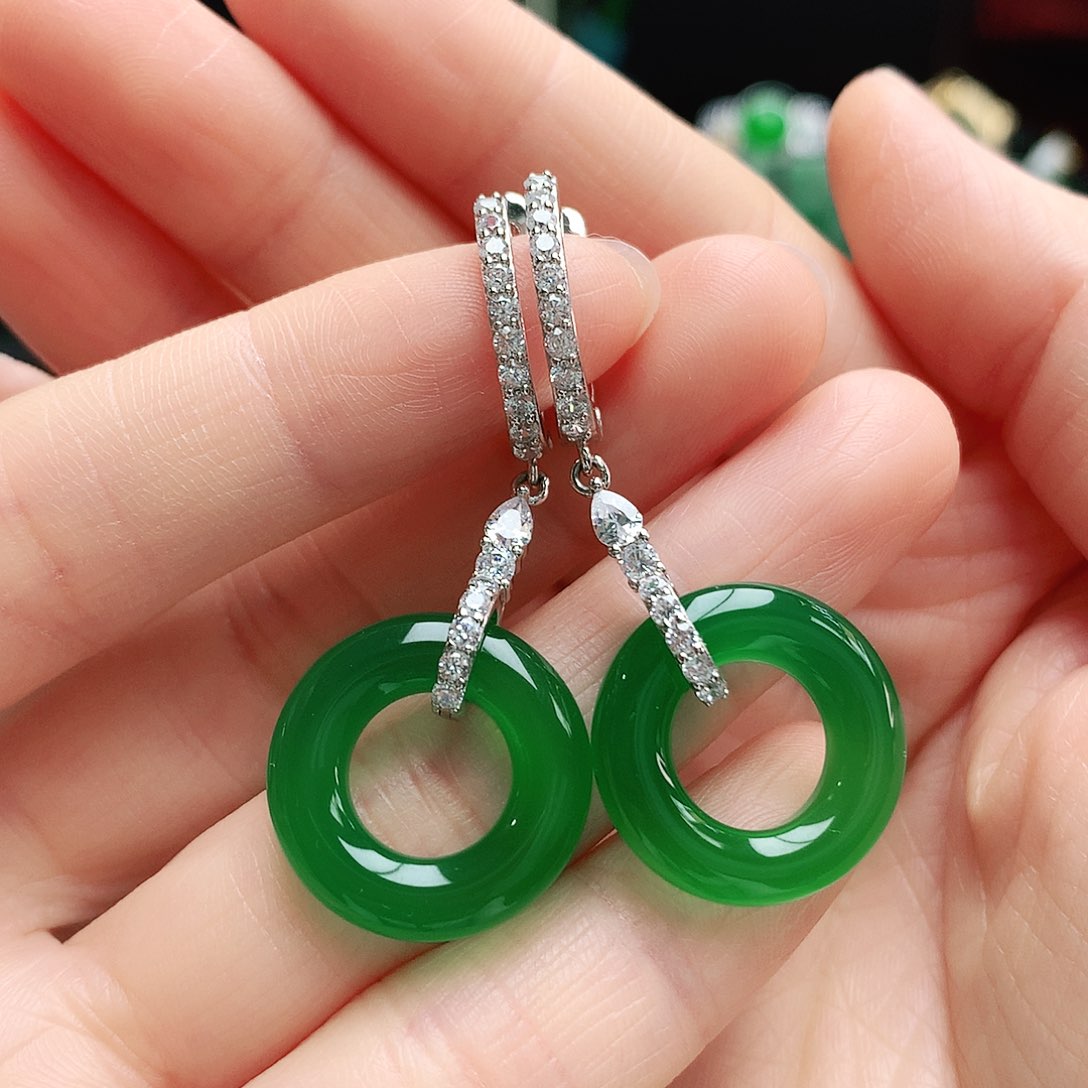 玛瑙/玉髓耳钉银S925镶嵌