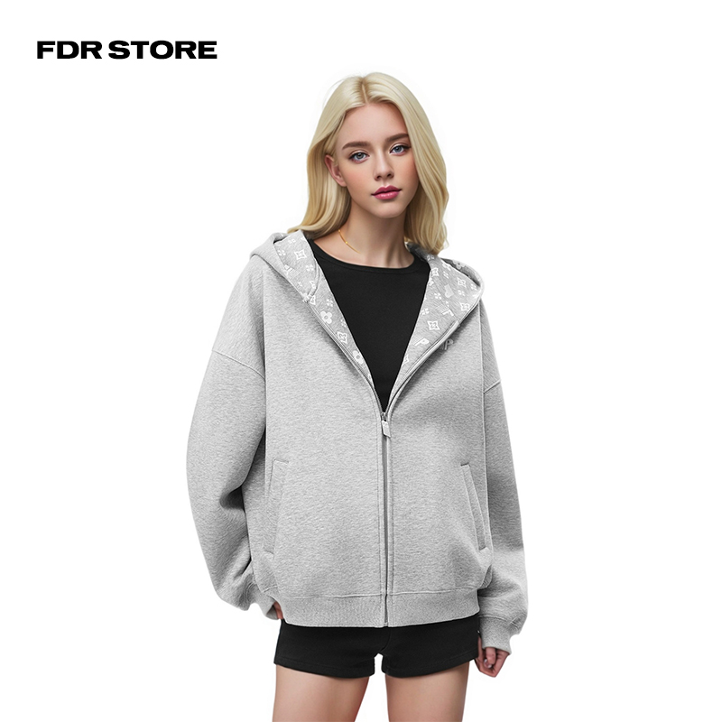 FDR STORE美式印花开衫连帽卫衣外套男女秋季潮牌情侣装拉链上衣