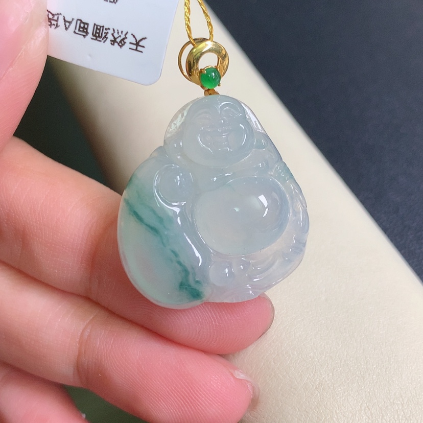 【闪购商品】翡翠颈饰18K金镶嵌布袋佛