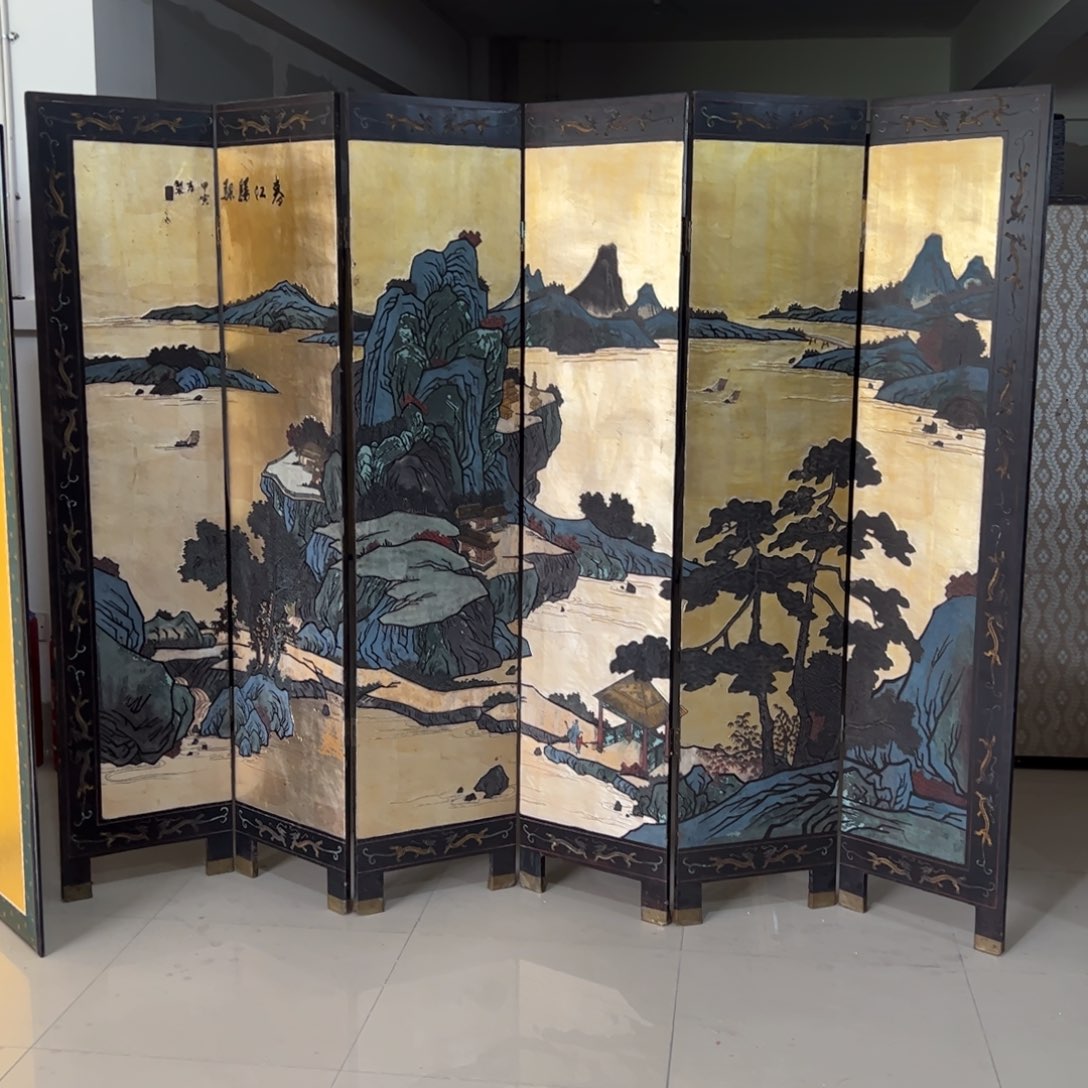 绘画木屏风框画茶空间设计