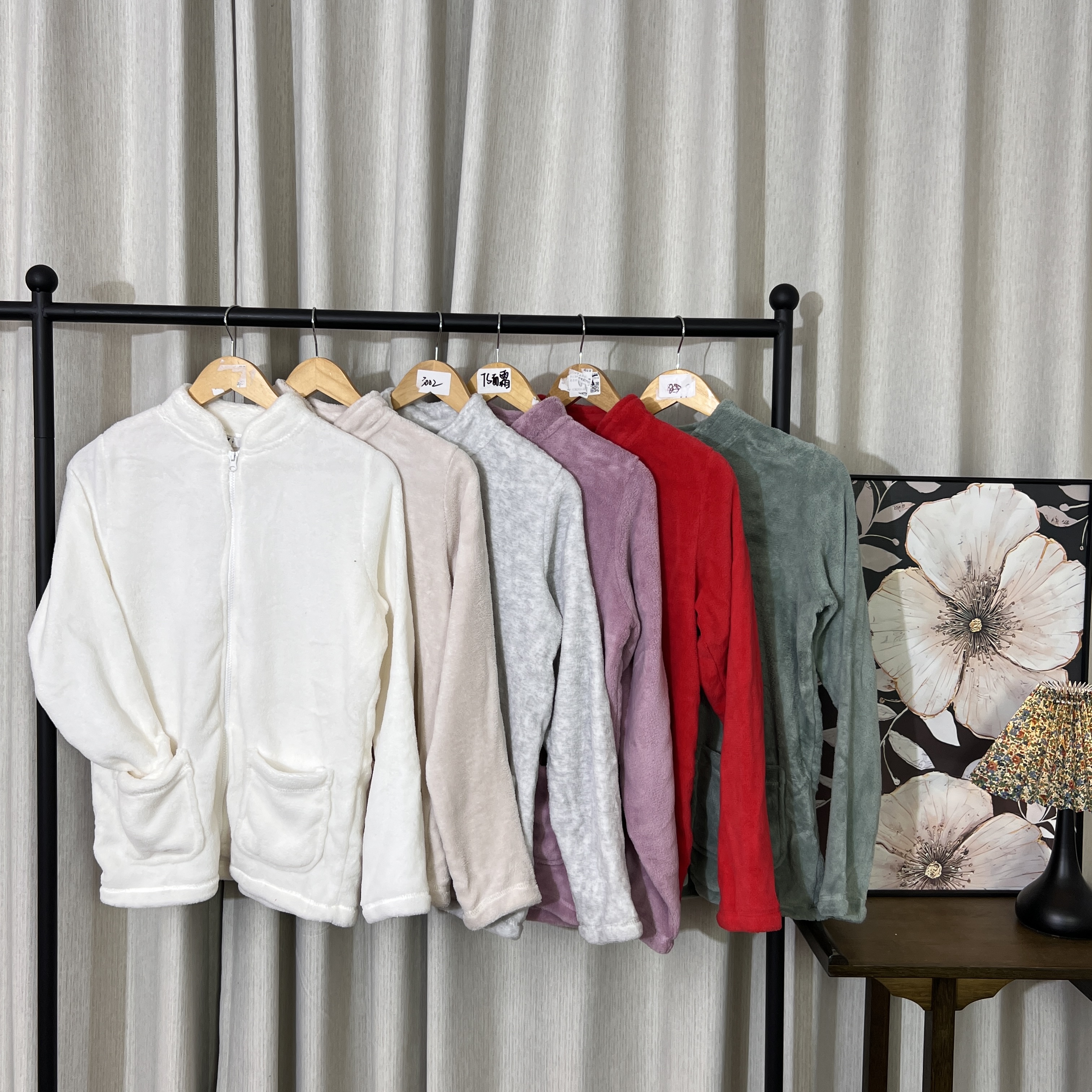 珊瑚绒保暖立领冬季开衫纯色长袖外套2803