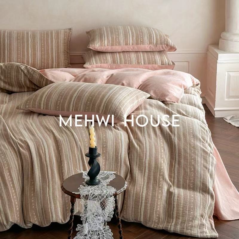 【MEHWI】新款美式ins轻奢全棉色织亚麻高级感纯棉四件套