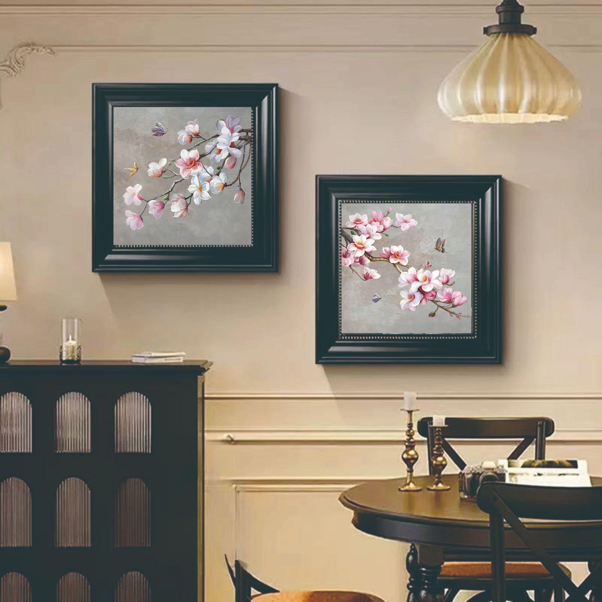 《寒梅》新欧式风格花卉装饰画适合客厅餐厅墙面装ED17-40-40-黑欧