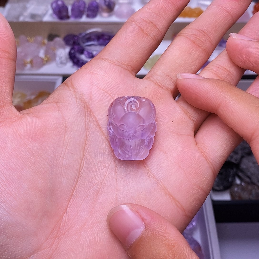 水晶颈饰未镶嵌紫水晶通孔九尾狐