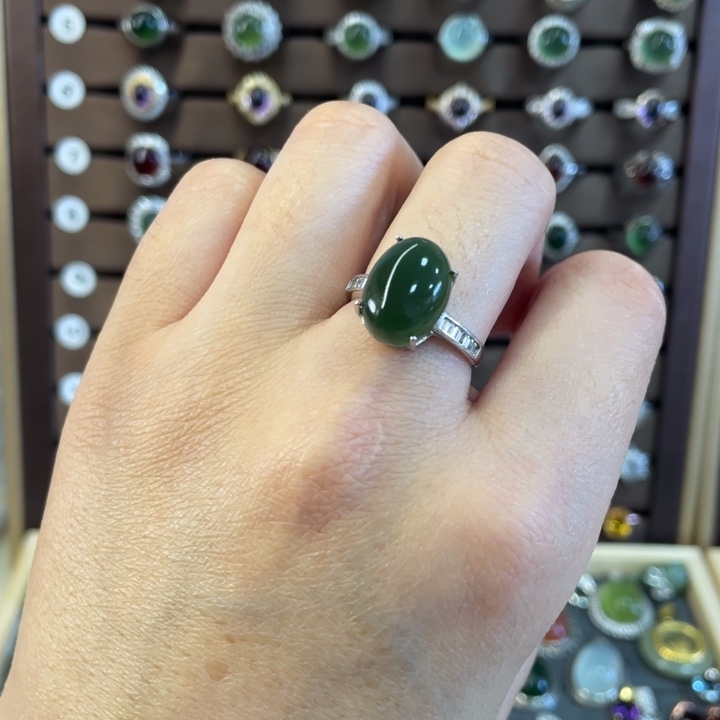 蛇纹石玉戒指银S925镶嵌