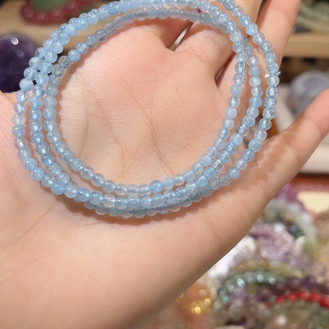 未镶嵌手链水晶海蓝宝碎碎冰三圈捡漏价