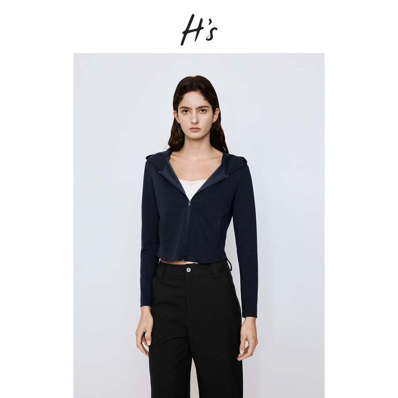 【秋上新】H'S连帽短外套女25秋新款含莱赛尔简约收腰显瘦薄上衣