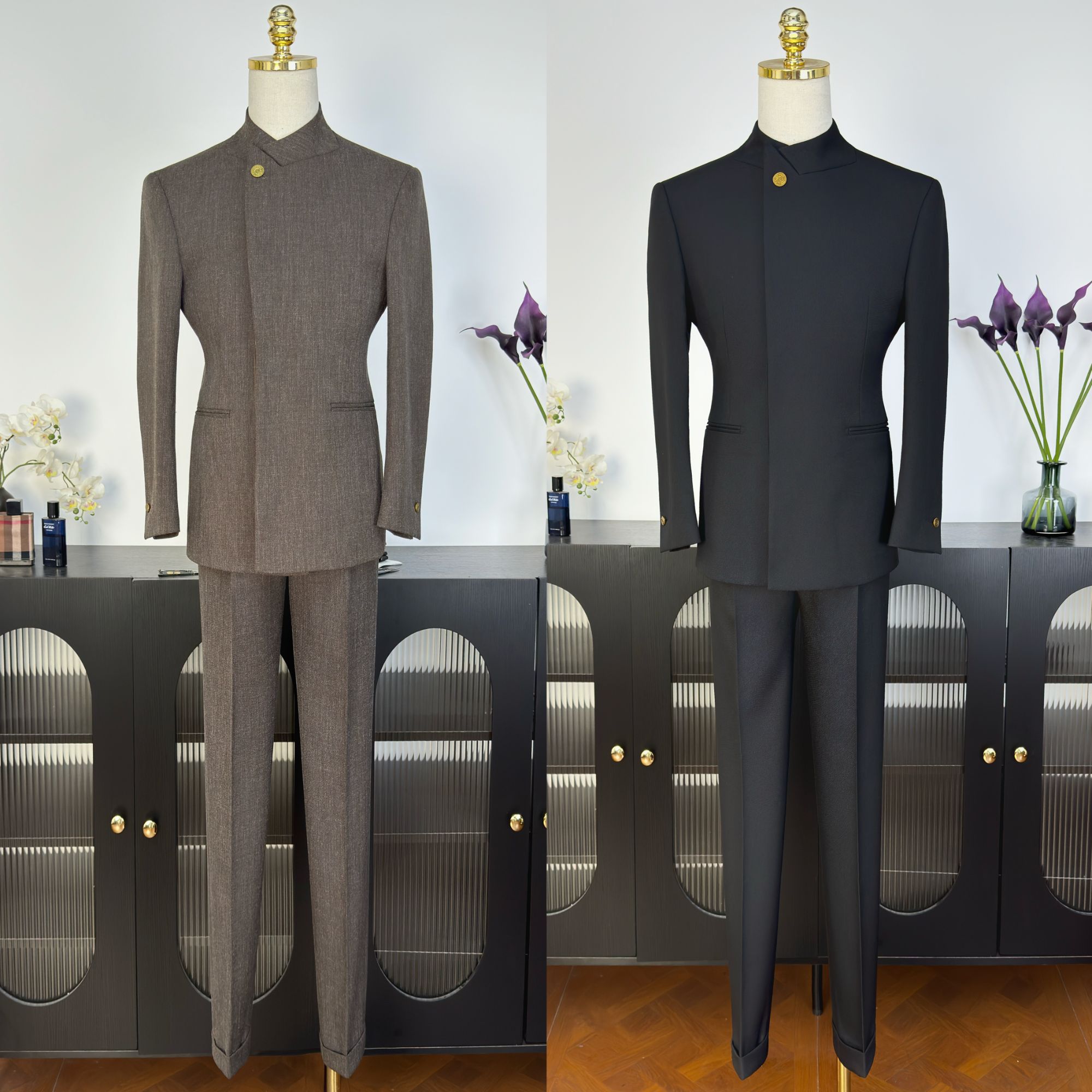 【西蒙曹】-秋冬新款立领新中式那不勒斯裤子西装西服套装